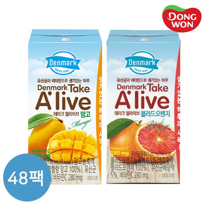 [동원] 덴마크 테이크 얼라이브 망고 120mL 24개 + 블러드오렌지 120mL 24개