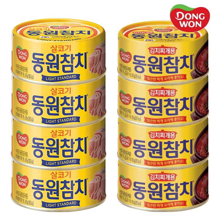 [동원] 라이트스탠다드 참치 85g 4캔 + 김치찌개용 참치 90g 4캔 
