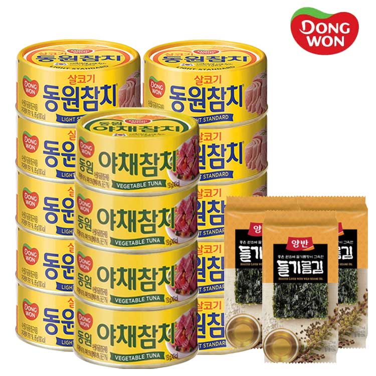 [동원] 라이트스탠다드 참치 85g 10캔 + 야채참치 90g 4캔 + 양반 들기름김 3봉 증정