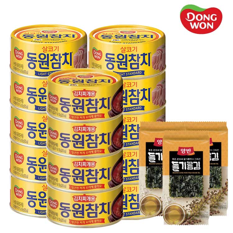 [동원] 라이트스탠다드 참치 85g 10캔 + 김치찌개용 참치 90g 4캔 + 양반 들기름김 3봉 증정